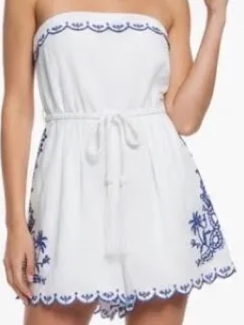 Caroline Constas White Romper with Navy Embroidery